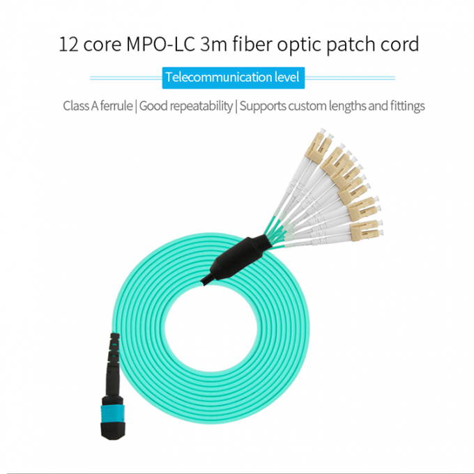 Multi-modo MPO do núcleo de 3M 12 ao cabo de remendo da fibra ótica do LC